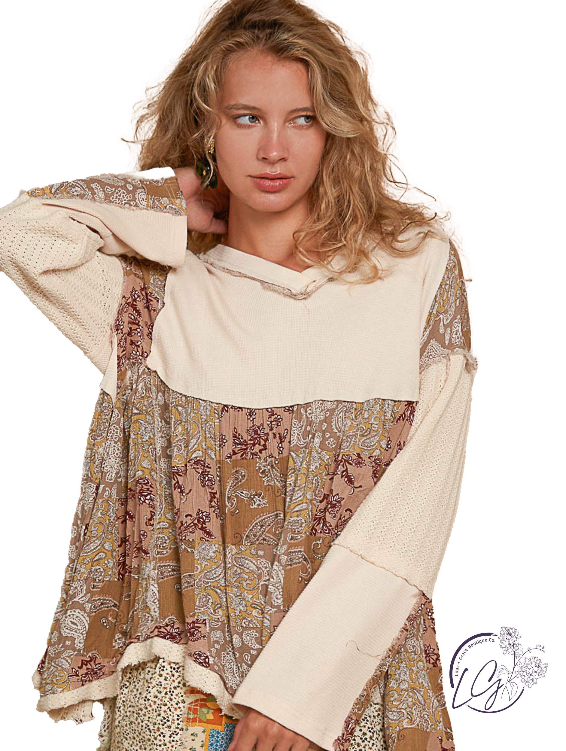 Woven Blooms V-Neck Top