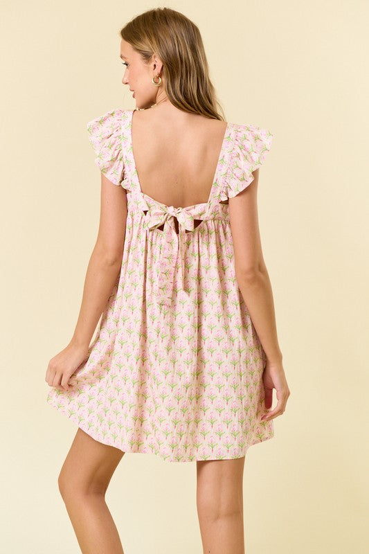 Garden Whimsey Ruffle  Sleeve Mini Dress