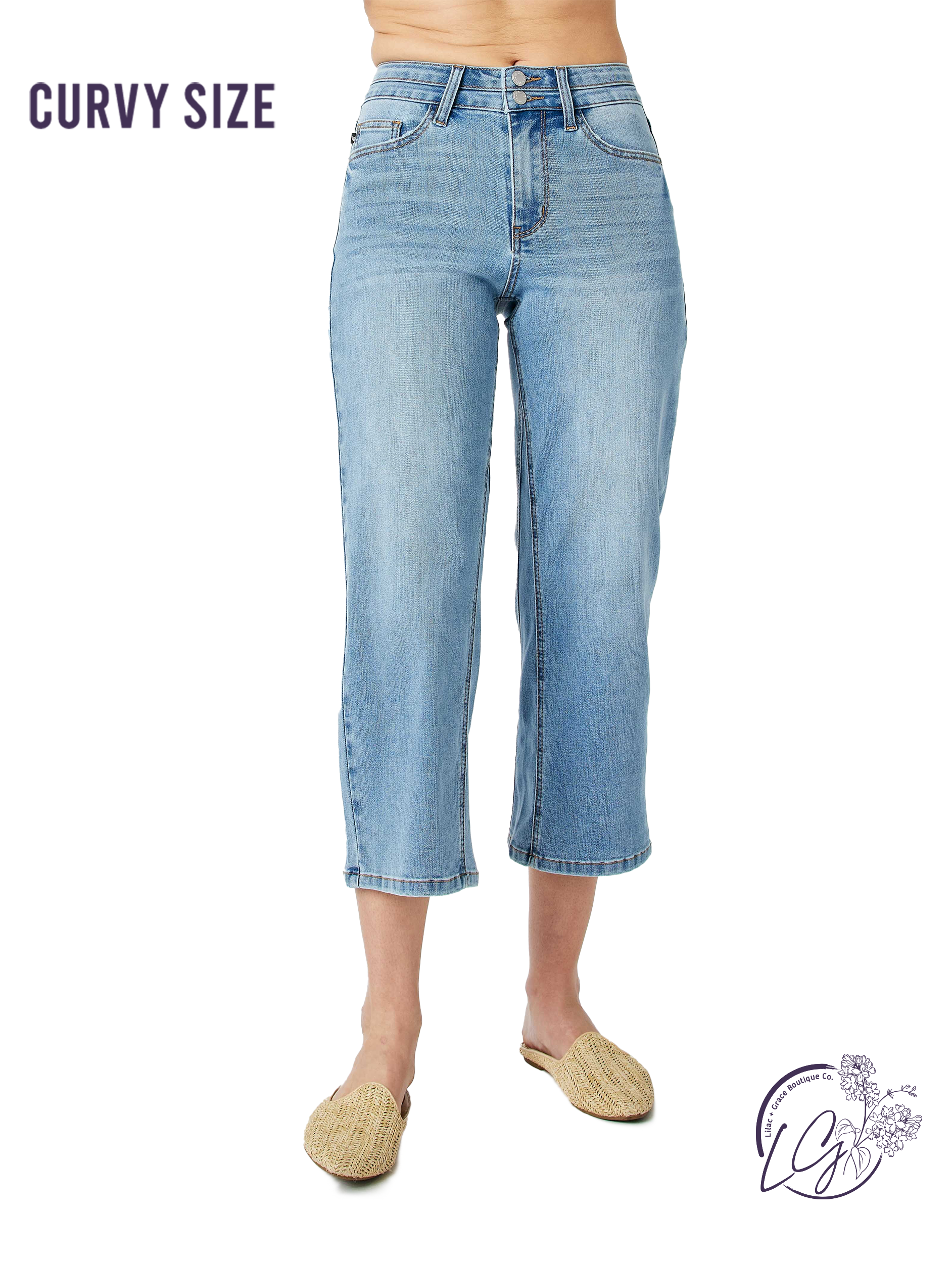 Curvy Betty High Waist Double WB Crop Wide By Judy Blue