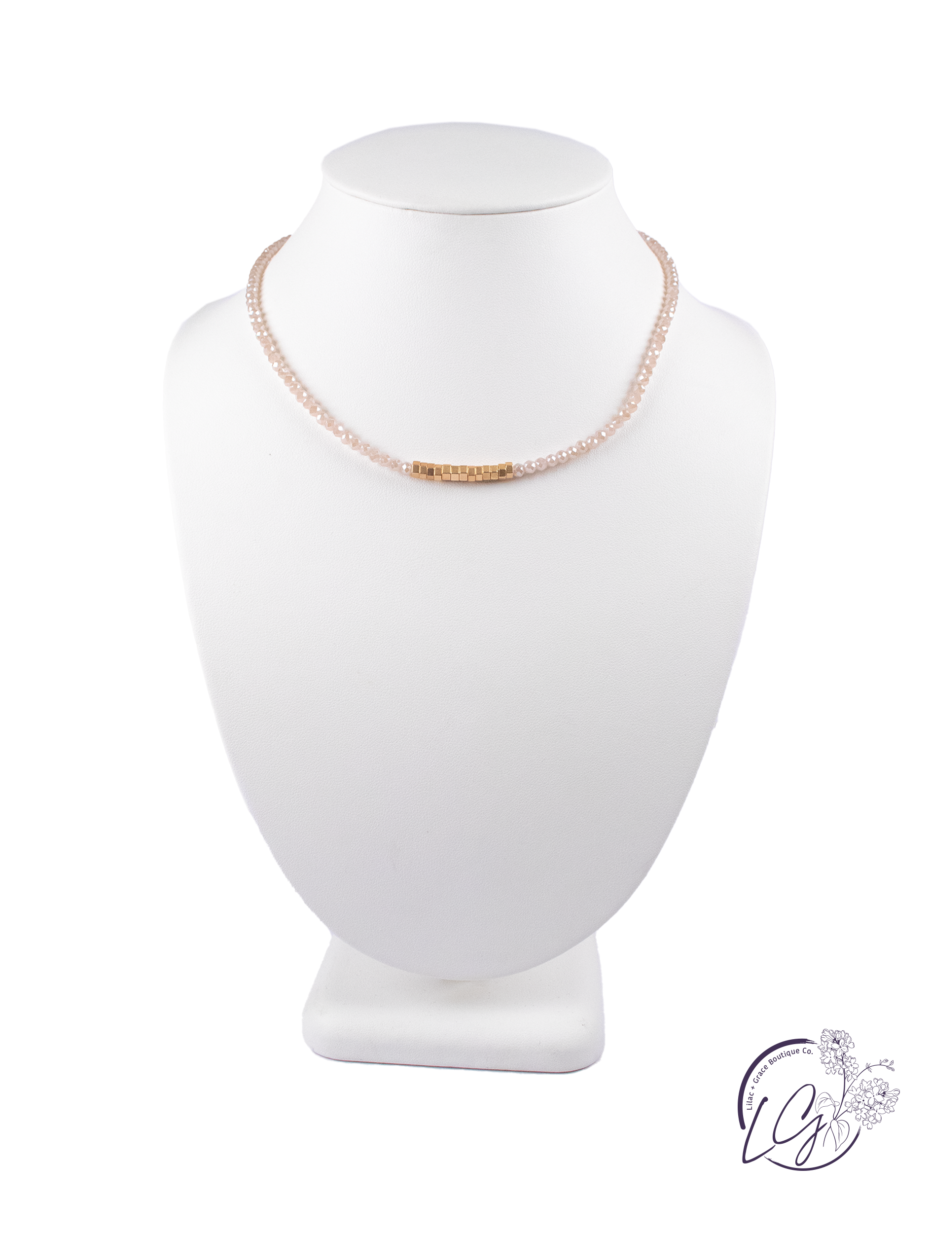 Pink & Gold Beaded Choker