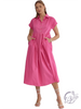 Binding Light Button Midi Dress