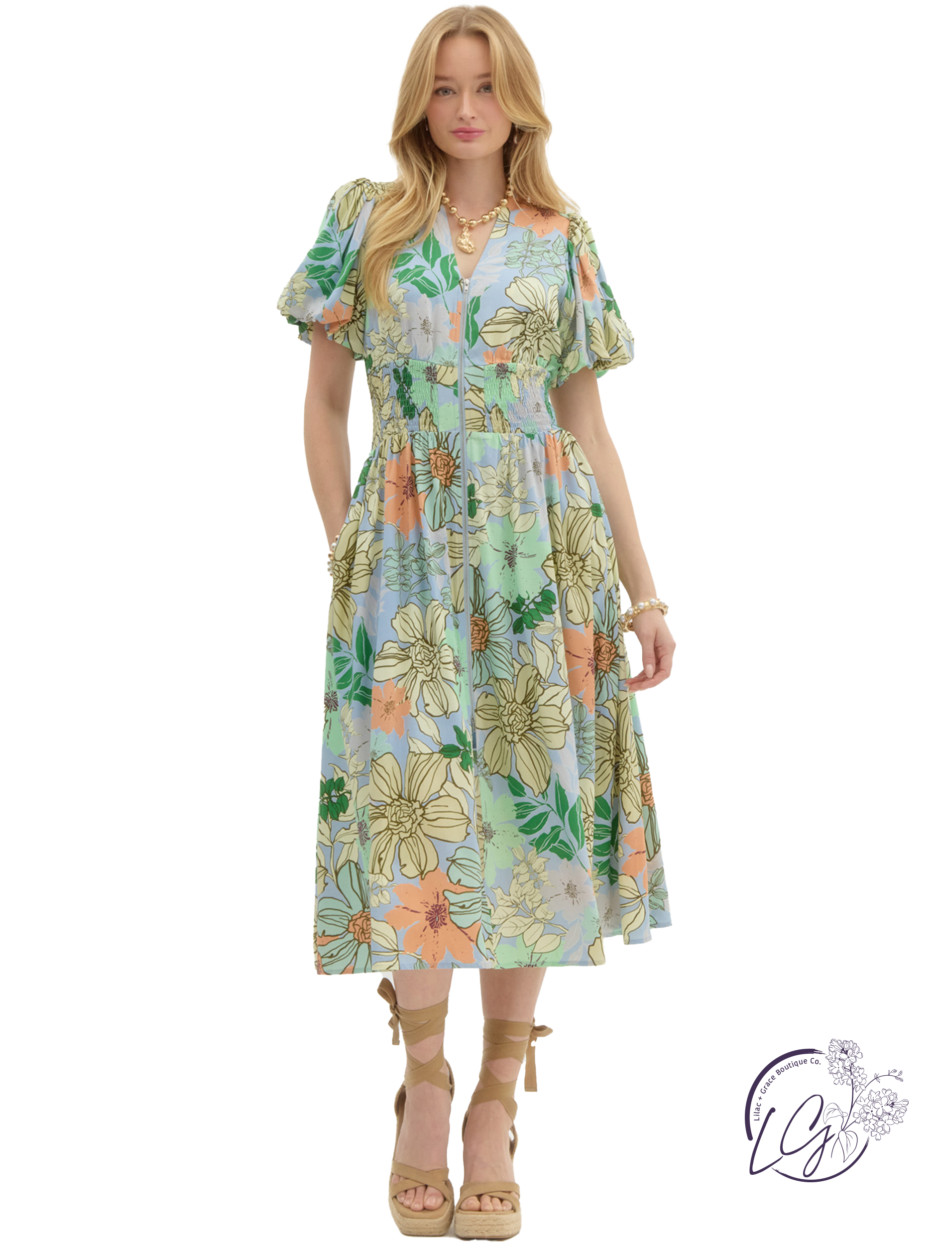Quiet Tan V-Neck Midi Dress