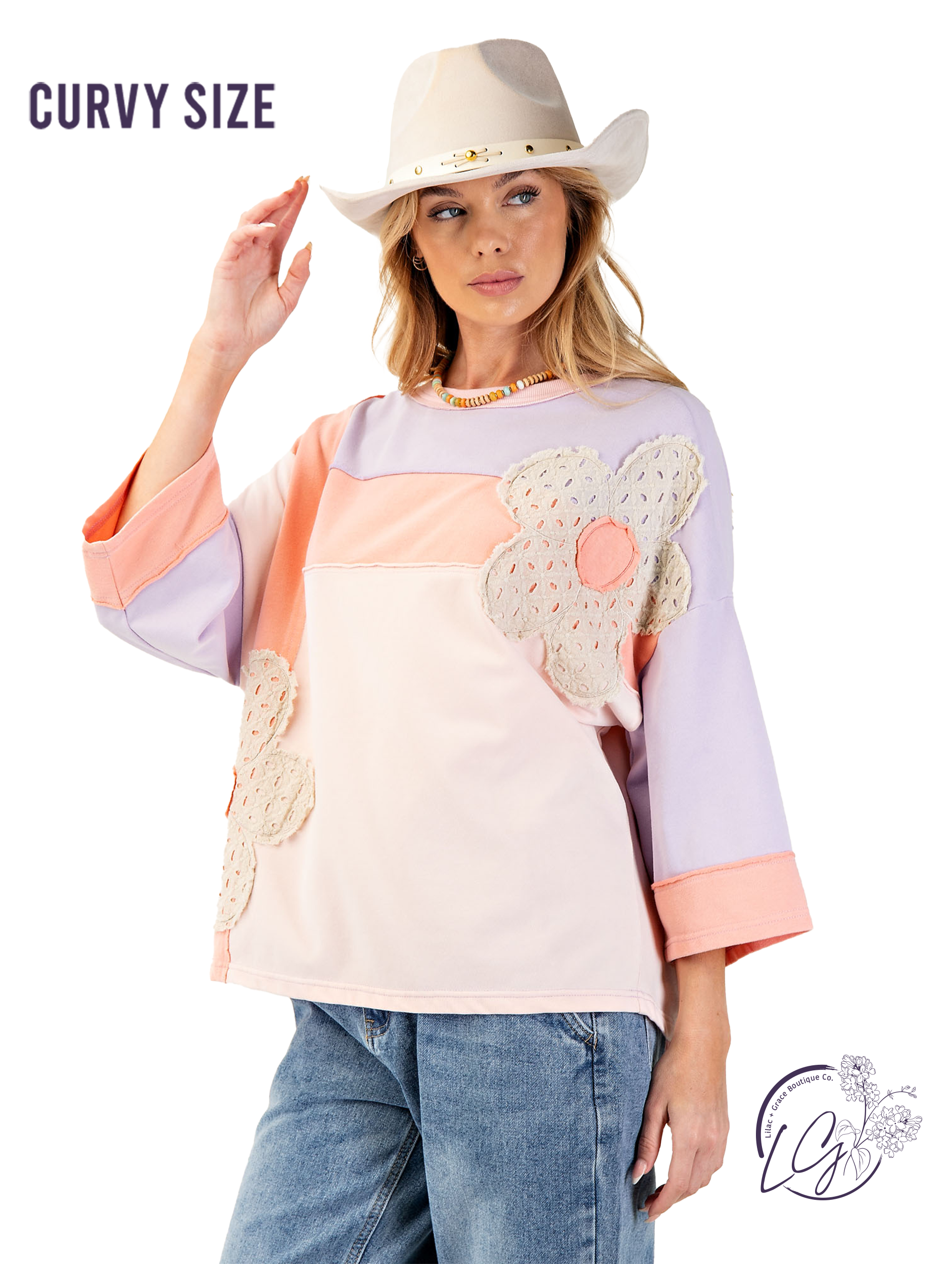 Curvy Faded Field Stitching Top