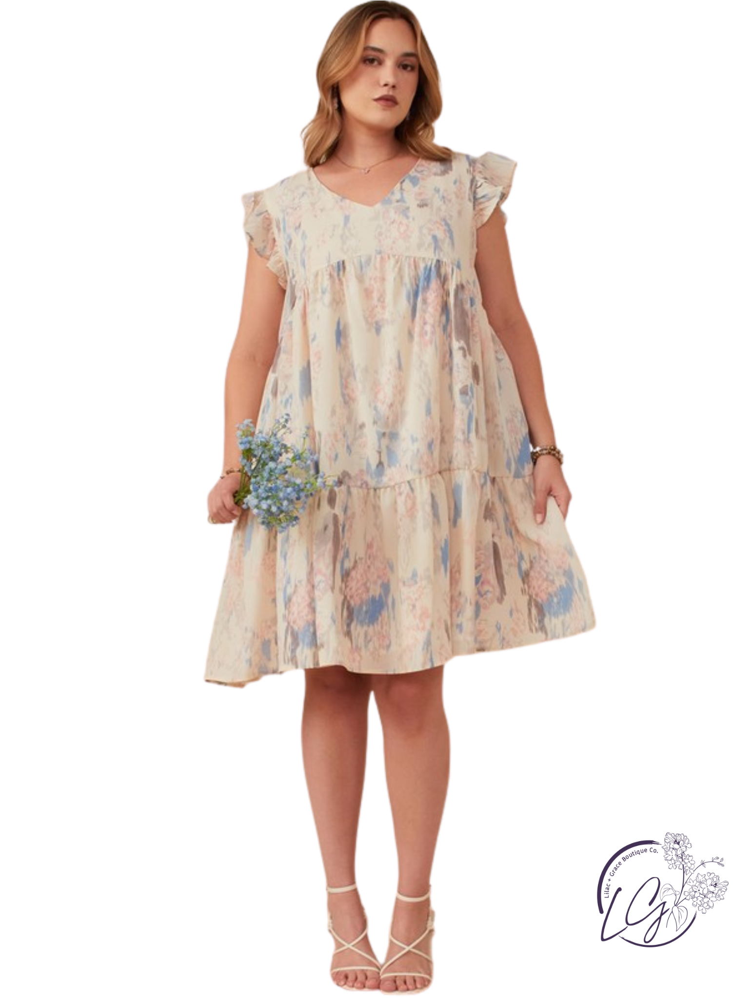 Curvy Watercolor Mist Ruffle Dress