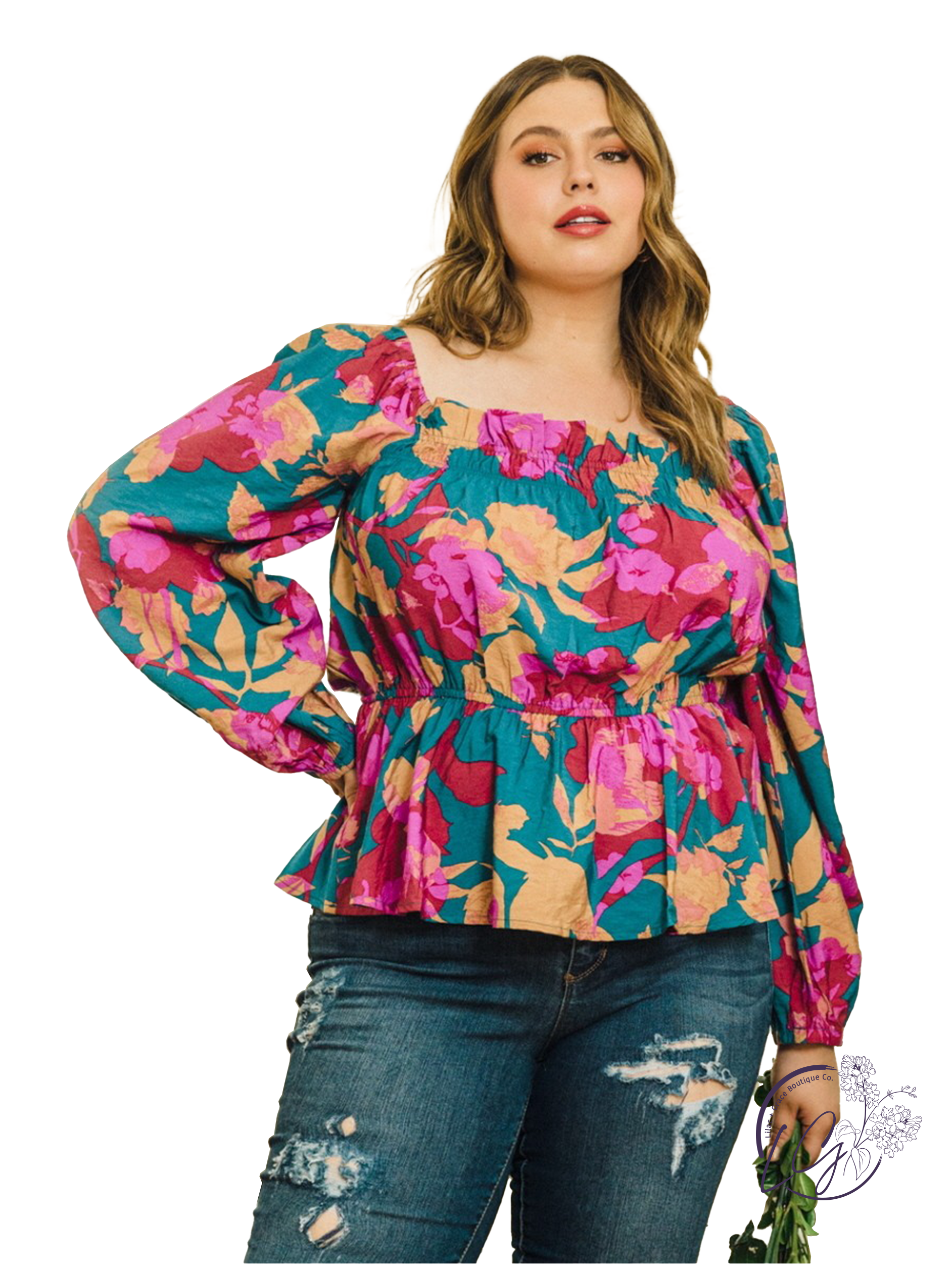 Curvy Rustic Bloom Peplum Top