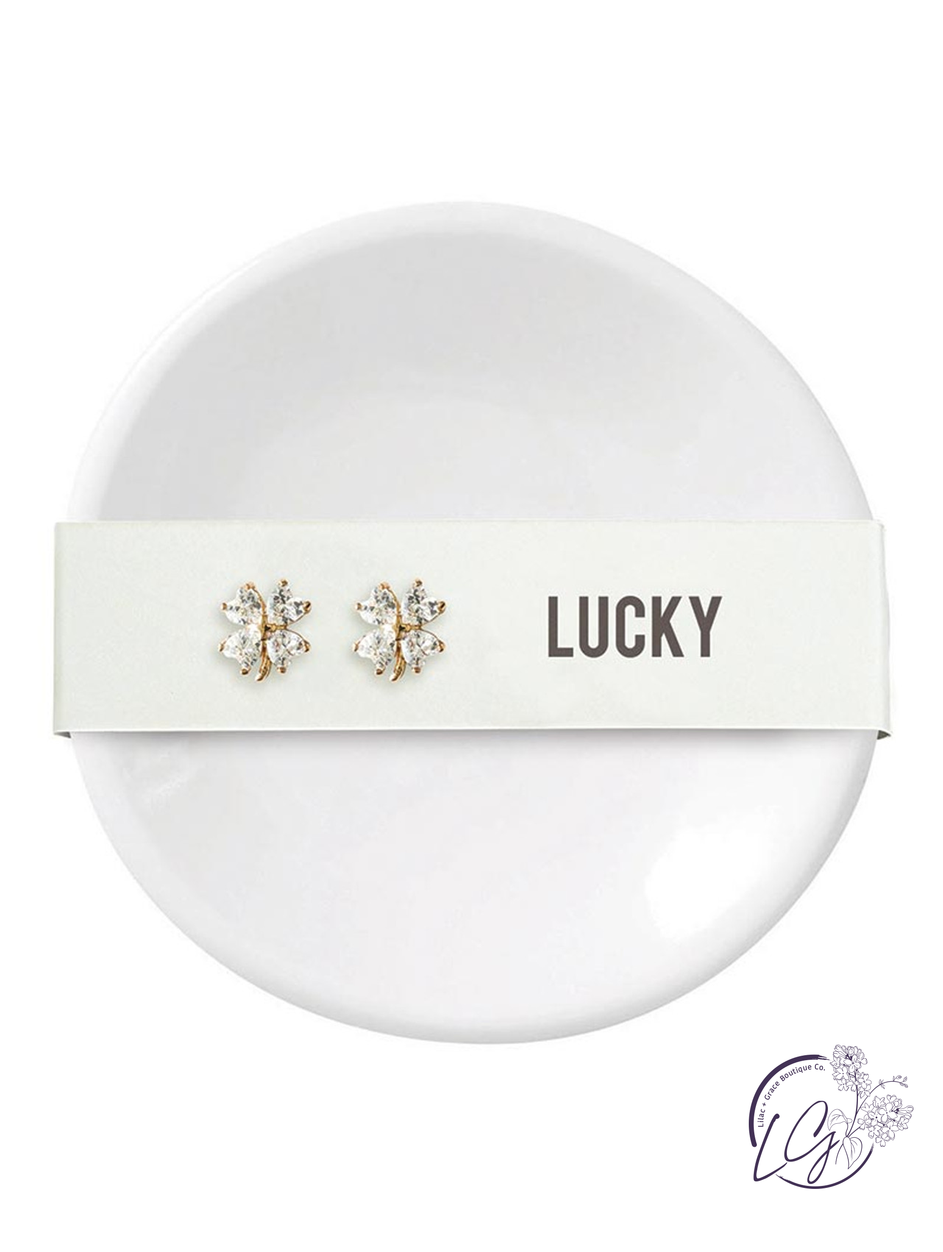 Ceramic Ring Dish & Earrings - Lucky