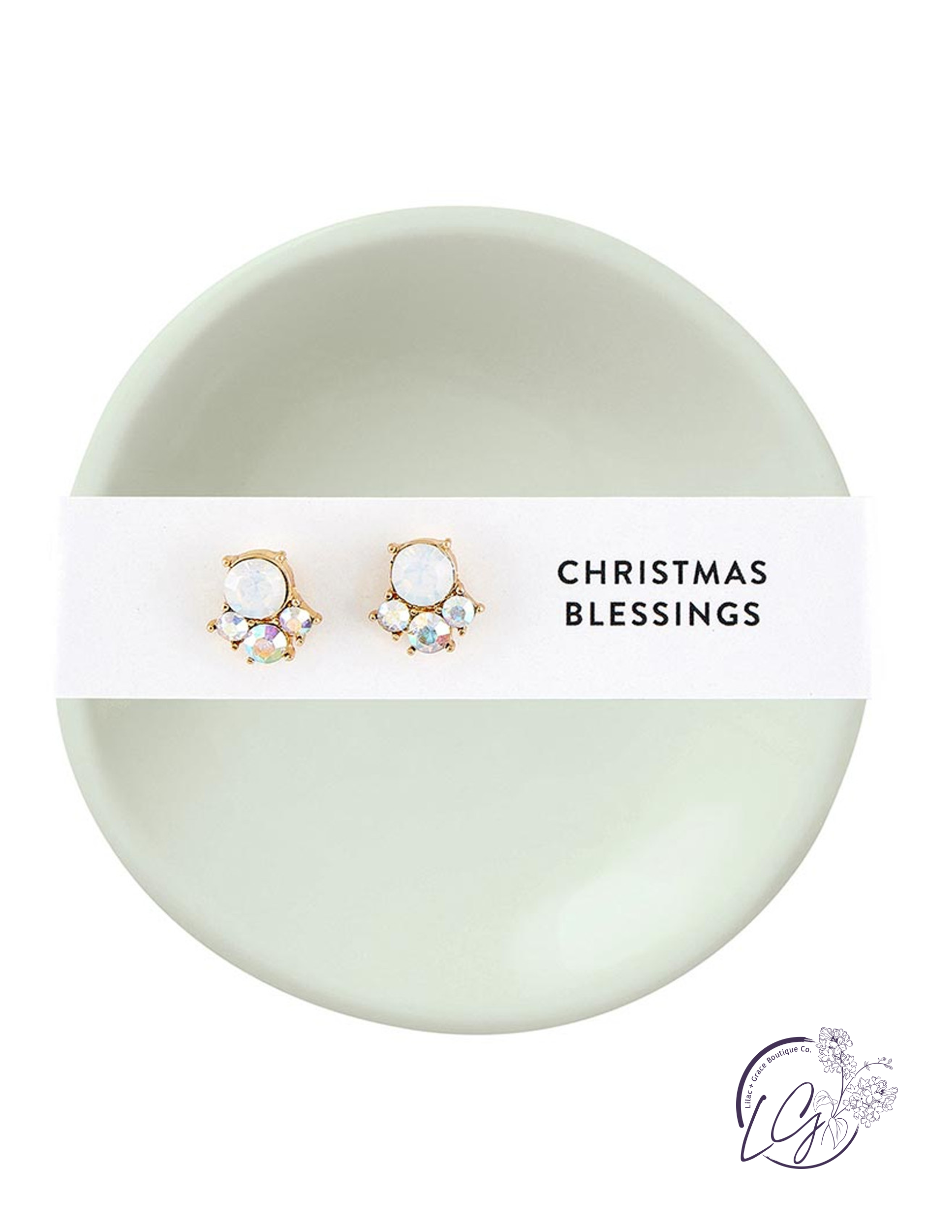 Holiday Stud Earrings & Trinket Tray Sets - Christmas Blessings