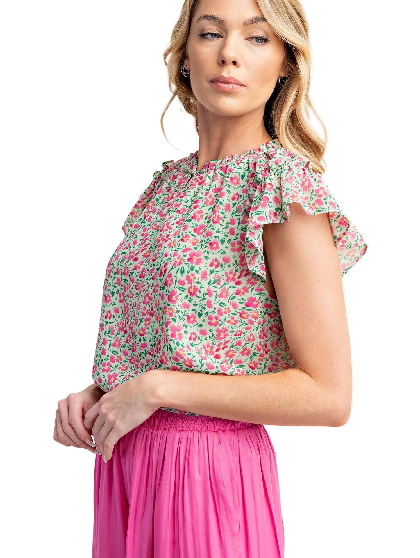 Curvy Gardenia Ruffle Sleeve Blouse