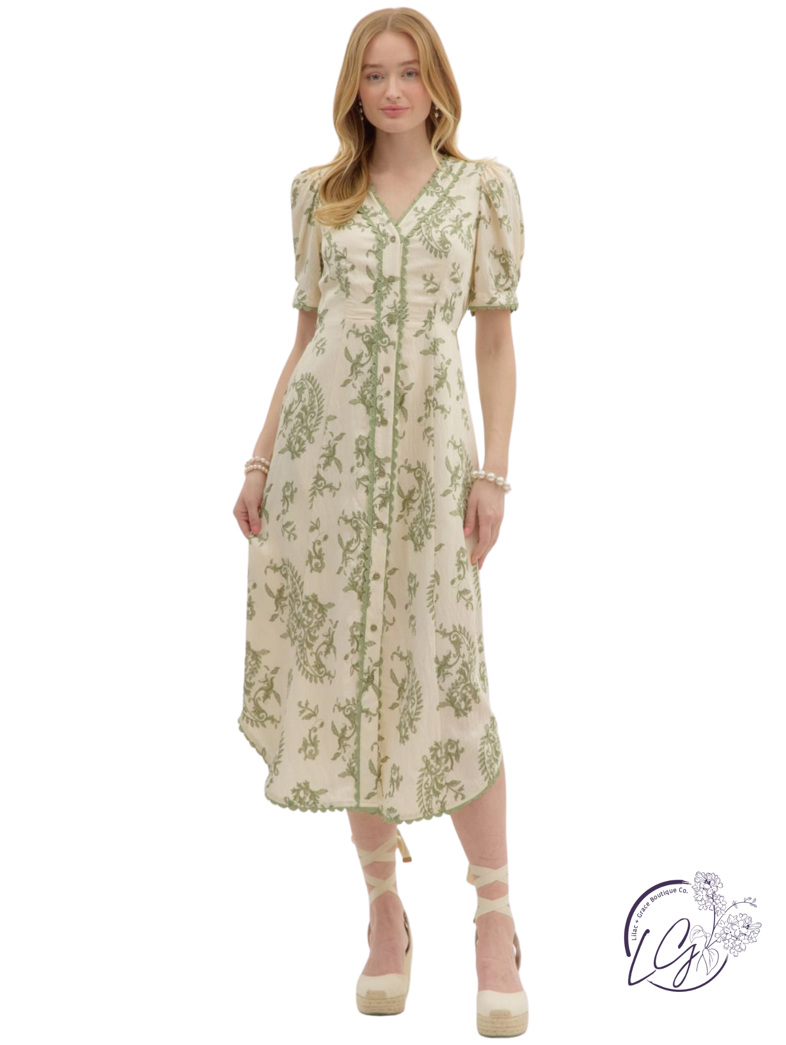 Wander Slow Paisley Pleated Midi Dress