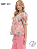 Curvy Dewtrace Smocked Tie Neck Top