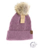 Soft Cuff Cable Knit Fur Pom CC Beanie