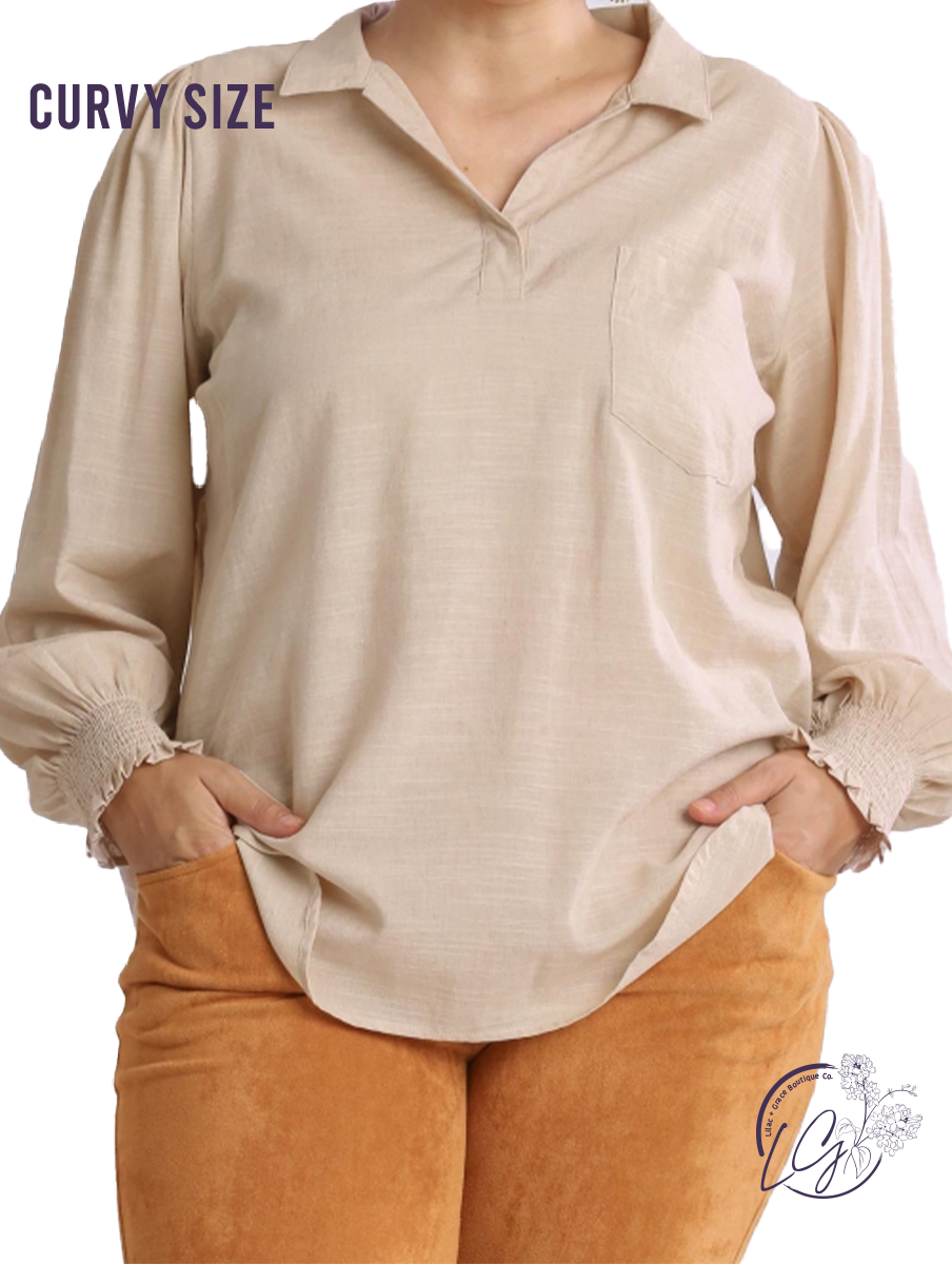 (Sale) Curvy Keep Going Collared Long Sleeve